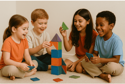 kids playing magnetic tiles