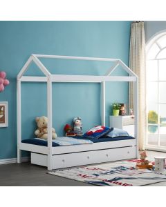ALL 4 KIDS Layla White Wooden House Single Bed with Under Bed Storage