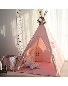 All 4 Kids Sofia Pink Cotton Canvas Kids Square Teepee Tent with Flag