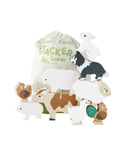 Le Toy Van Farmyard Stacking Animals & Bag - 10 Piece