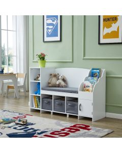 All 4 Kids Theodore White Book Case with Storage and Cushion