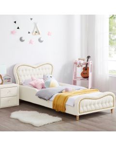 ALL 4 KIDS Brooklyn Heart PU Leather Single Upholstered Bed - White