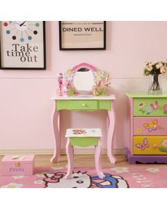 All 4 Kids Layla Girls Flower Dressing Table with Stool