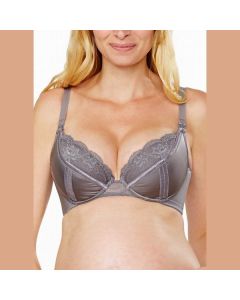 Mamaway Stretchy Satin Plunge Maternity & Nursing Bra 75B- Bronze Grey