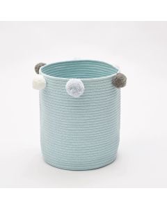 All 4 Kids Cotton Woven Storage Basket with Pom Poms - Blue