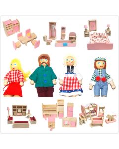 All 4 Kids Wooden DollHouse Furniture Miniature Start Set