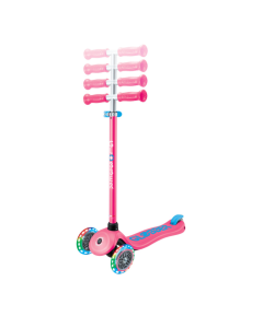 Globber Primo V2 scooter with Lights and Griptape - Fuchsia Pink / Sky Blue