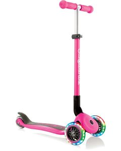 Globber Primo Foldable Scooter with Light and Anodized Tbar - Neon Pink