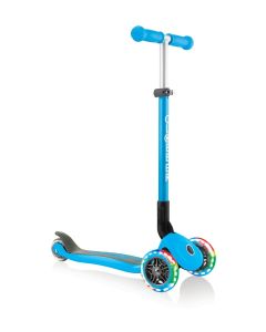 Globber Primo Foldable Scooter with Light and Anodized Tbar - Sky Blue