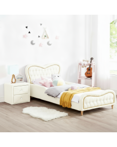 ALL 4 KIDS Brooklyn Heart PU Leather Single Upholstered Bed and Bedside Set- White