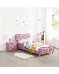 ALL 4 KIDS Brooklyn Heart PU Leather Single Upholstered Bed and Bedside Set- Pink