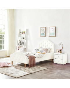 ALL 4 KIDS Kinsley Single PU Leather Upholstered Bed and Bedside Table - White