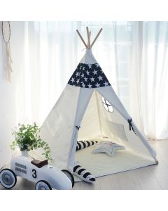 ALL 4 KIDS Liam Large Cotton Canvas Kids Blue Star Teepee Tent