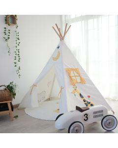All 4 Kids Penelope Cotton Canvas Kids Elephant Pentagon Teepee Tent