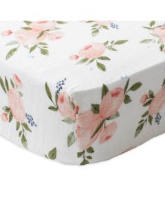 Little Unicorn Muslin Fitted Cot Sheet - Watercolour Roses