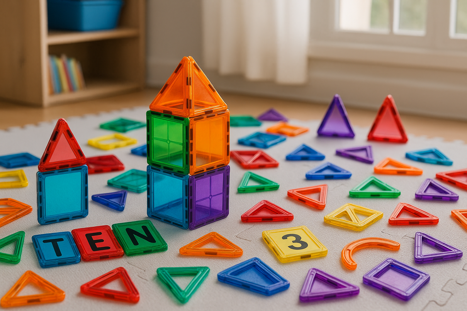 a magnetic tile blocks on the ground